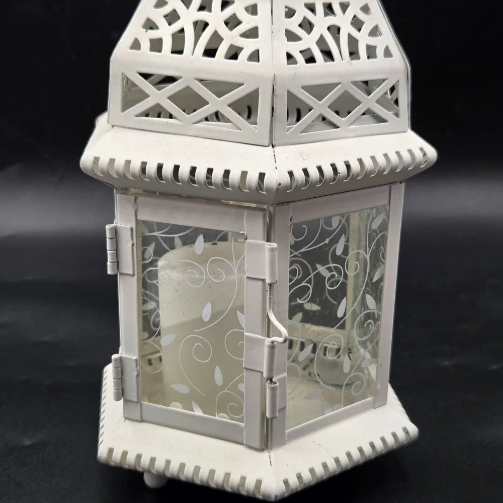 Large White Metal Decorative Moroccan‎ Lantern Candle Holder Lamp Cottage Core